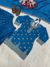 Trendy Sky Blue Chinnon Silk Sequence Work Sharara Suit